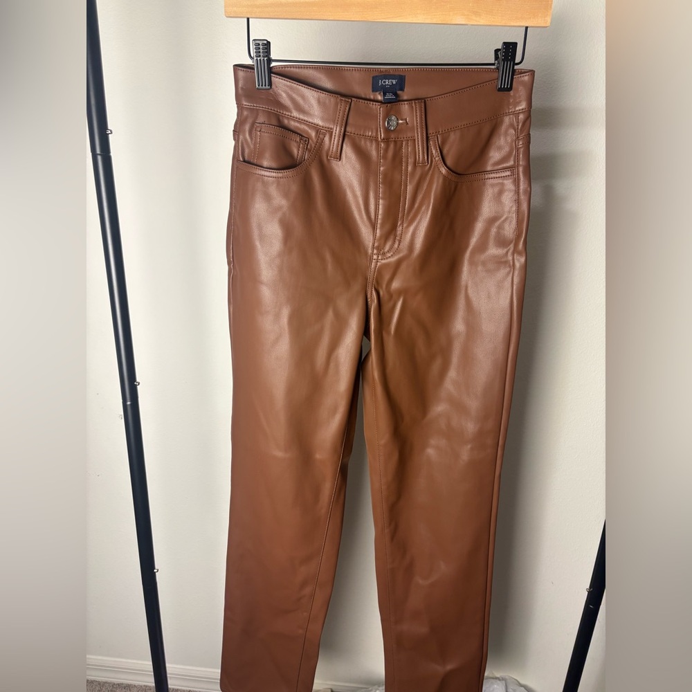 J. Crew Brown Leather Straight Leg Pants